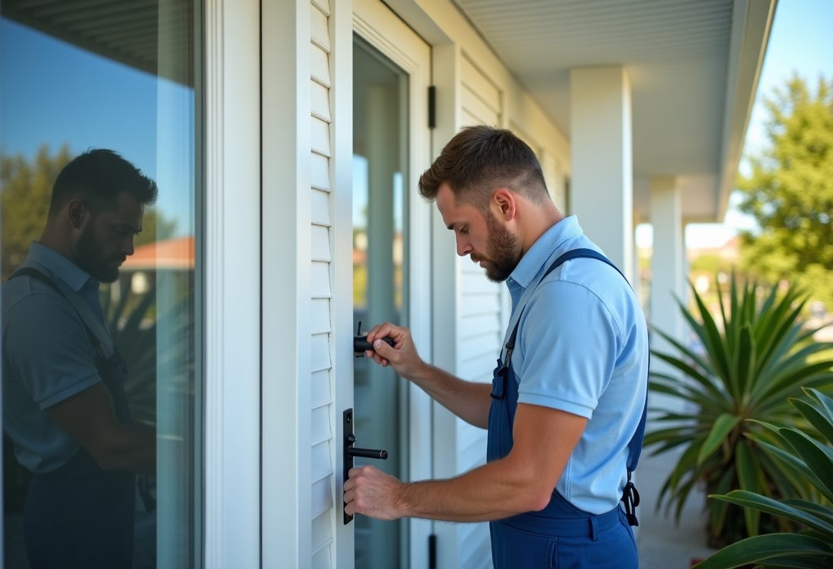 Locksmith fitting a new lock to a coastal cottage door — Winston Hills